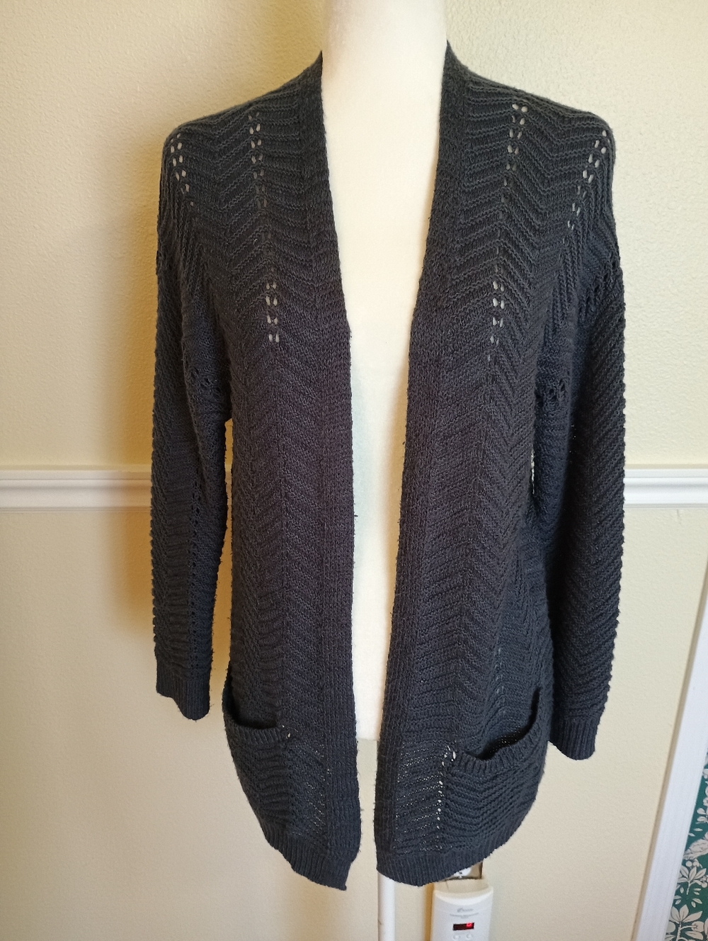 Pink Rose Women's Gray Openwork Cardigan